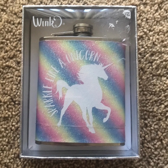 New wink sparkle like a unicorn rainbow hip flask 7 FL oz - Picture 4 of 5